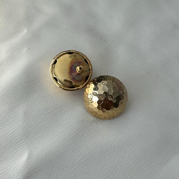 Vintage Gold Dome Hammered Statment Earrings - Picture 3 of 7